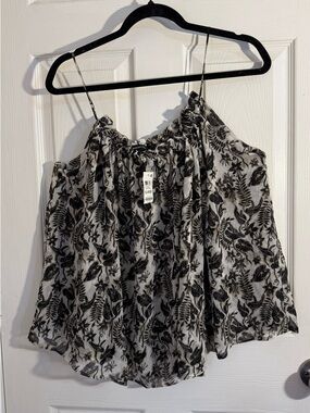 New International Concept Black Floral Print Spaghetti Strap blouse dressy XL